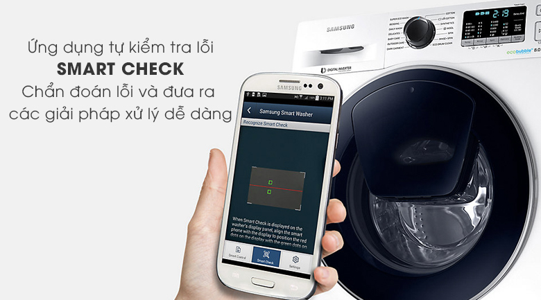 Smart Check - Máy giặt Samsung AddWash Inverter 8 kg WW80K5410US/SV Smart Check - Máy giặt Samsung AddWash Inverter 8 kg WW80K5410US/SV