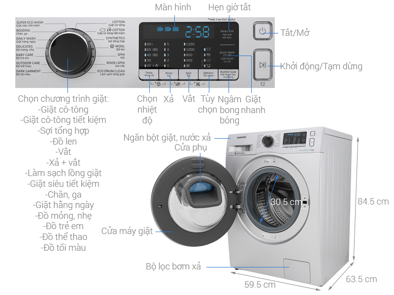 Máy giặt Samsung Inverter 7.5 kg WW75K5210US/SV