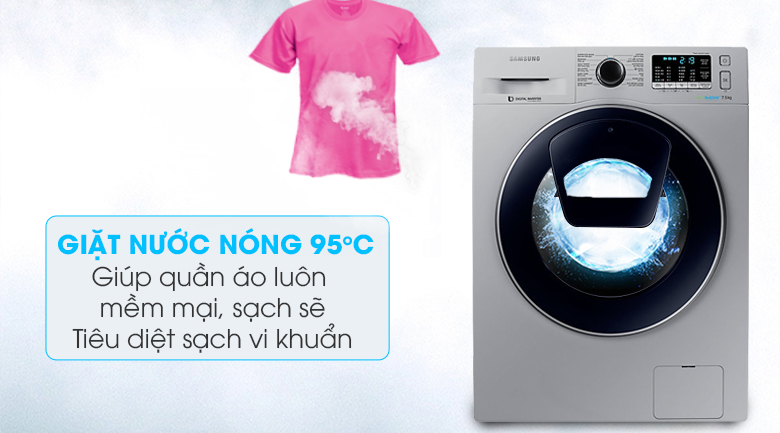 Giặt nước nóng - Máy giặt Samsung Inverter 7.5 kg WW75K5210US/SV