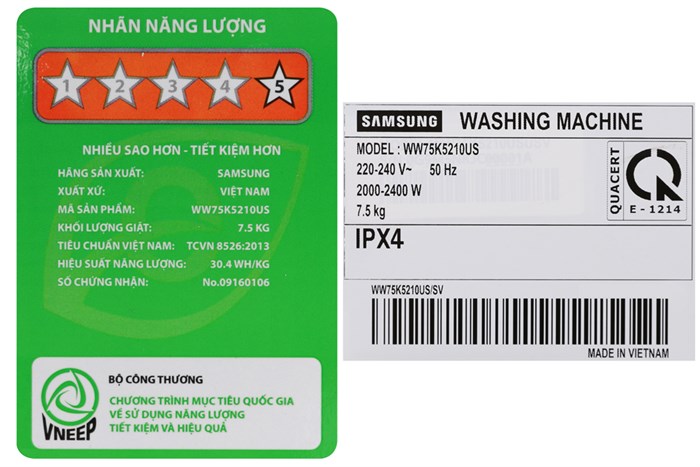 Máy giặt Samsung Inverter 7.5 kg WW75K5210US/SV Màu Trắng