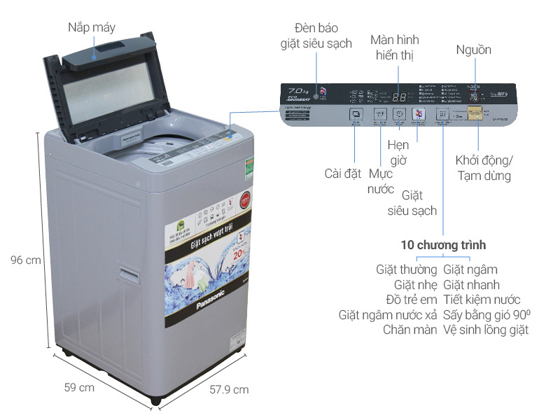 Thông số kỹ thuật Máy giặt Panasonic 7 kg NA-F70VS9GRV