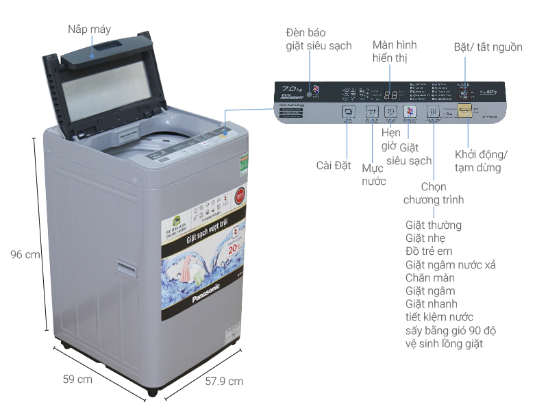 Thông số kỹ thuật Máy giặt Panasonic 7 kg NA-F70VS9GRV