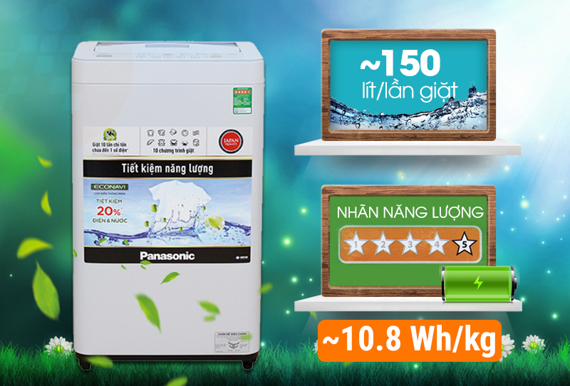 Tiết kiệm điện 5 sao - Máy giặt Panasonic 7.6 kg NA-F76VG9HRV