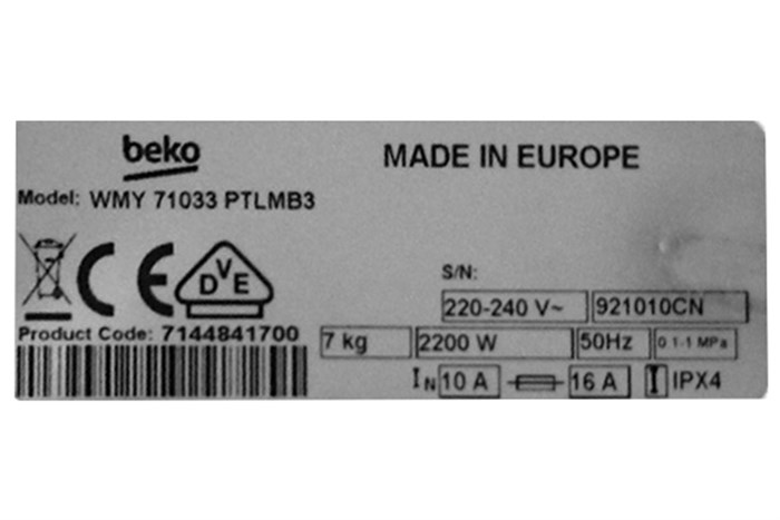 Máy giặt Beko 7 kg WMY 71033 PTLMB3 Màu Trắng