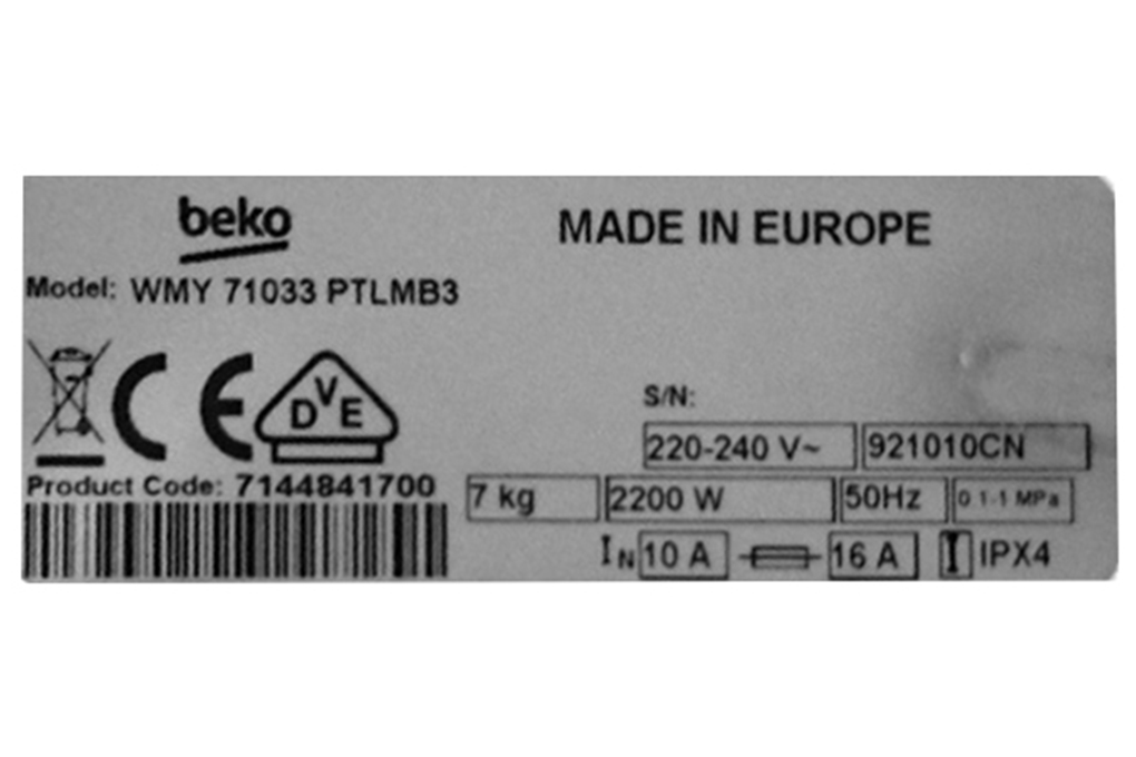 Máy giặt Beko 7 kg WMY 71033 PTLMB3 Màu Trắng