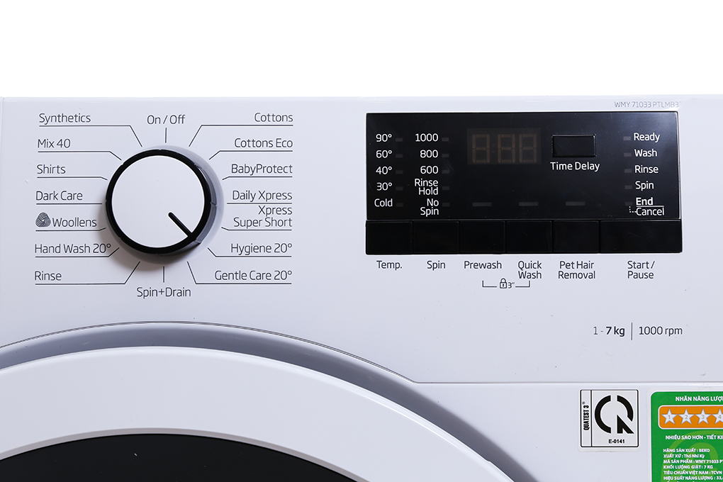 Máy giặt Beko 7 kg WMY 71033 PTLMB3 Màu Trắng