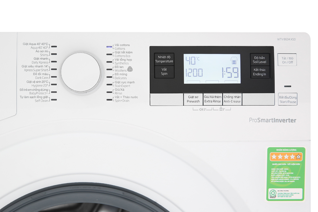 Máy giặt Beko Inverter 8 kg WTV 8634 XS0 Màu Trắng