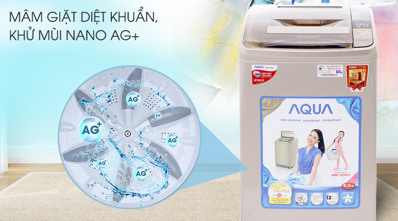 Mâm giặt kháng khuẩn - Máy giặt AQUA 8 kg AQW-U800AT