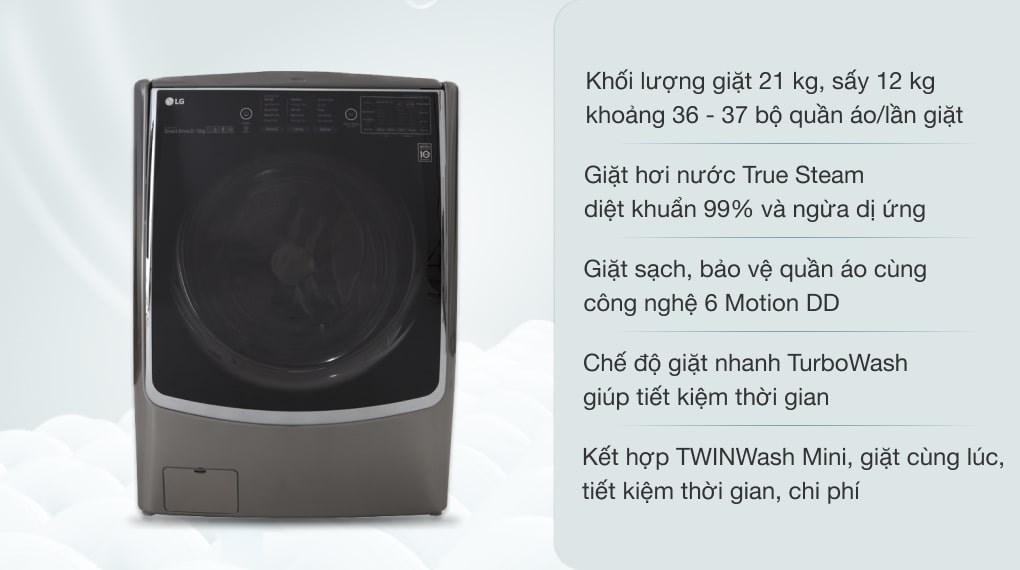 Máy giặt sấy LG Inverter giặt 21 kg - sấy 12 kg F2721HTTV