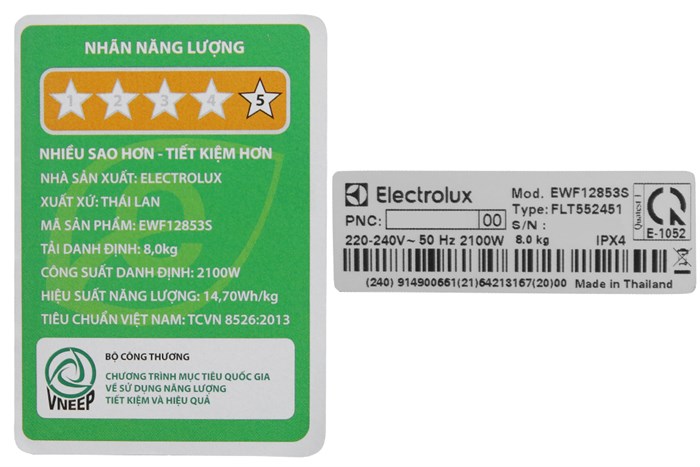 Máy giặt Electrolux Inverter 8 kg EWF12853S Màu Xám