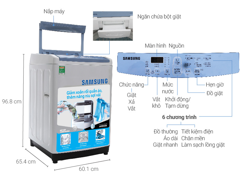 Thông số kỹ thuật Máy giặt Samsung 8.5 kg WA85M5120SW/SV