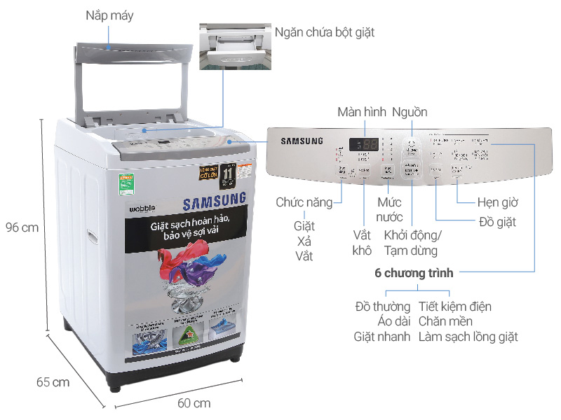 Thông số kỹ thuật Máy giặt Samsung 8.5 kg WA85M5120SG/SV