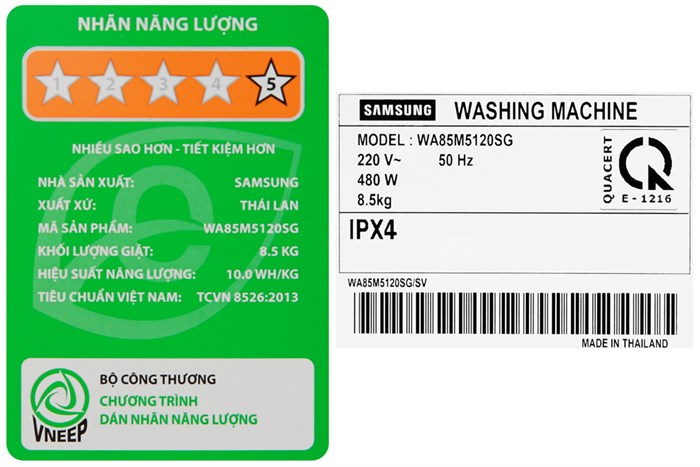 Máy giặt Samsung 8.5 kg WA85M5120SG/SV Màu Trắng - Xám
