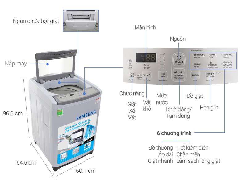 Thông số kỹ thuật Máy giặt Samsung WA90M5120SG/SV