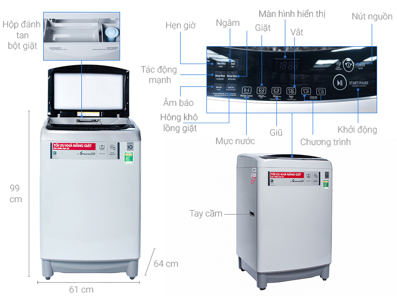 Thông số kỹ thuật Máy giặt LG Inverter 10 kg T2310DSAM