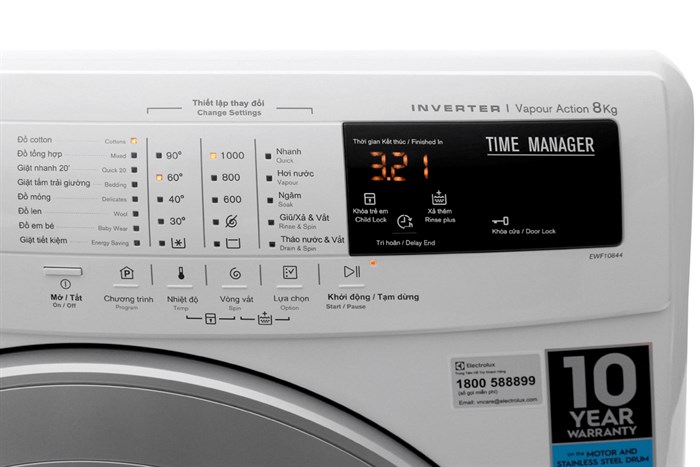 Máy giặt Electrolux Inverter 8 kg EWF10844 Màu Trắng