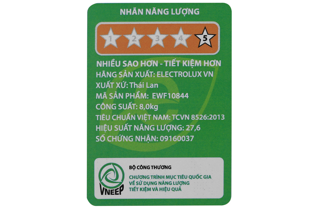 Máy giặt Electrolux Inverter 8 kg EWF10844 Màu Trắng