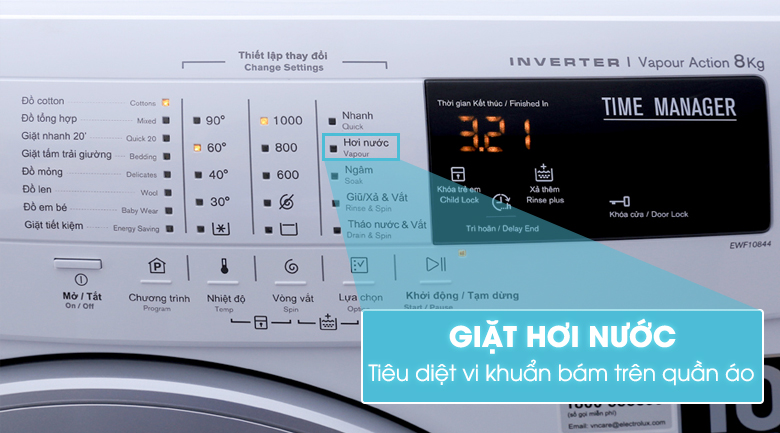 Chức năng giặt nước nóng - Máy giặt Electrolux Inverter 8 kg EWF10844
