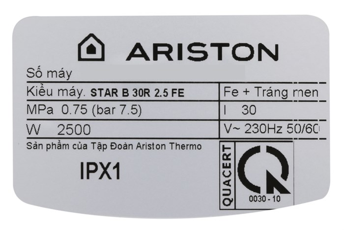 Bình nóng lạnh Ariston 30 lít STAR B 30 R 2.5 FE Màu Trắng - Xanh