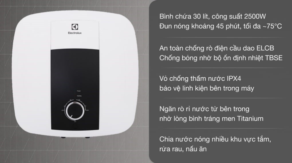 Máy nước nóng gián tiếp Electrolux 30 lít 2500W EWS302DX-DWM