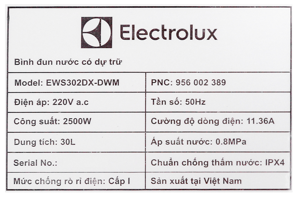 Siêu thị máy nước nóng gián tiếp Electrolux 30 lít 2500W EWS302DX-DWM