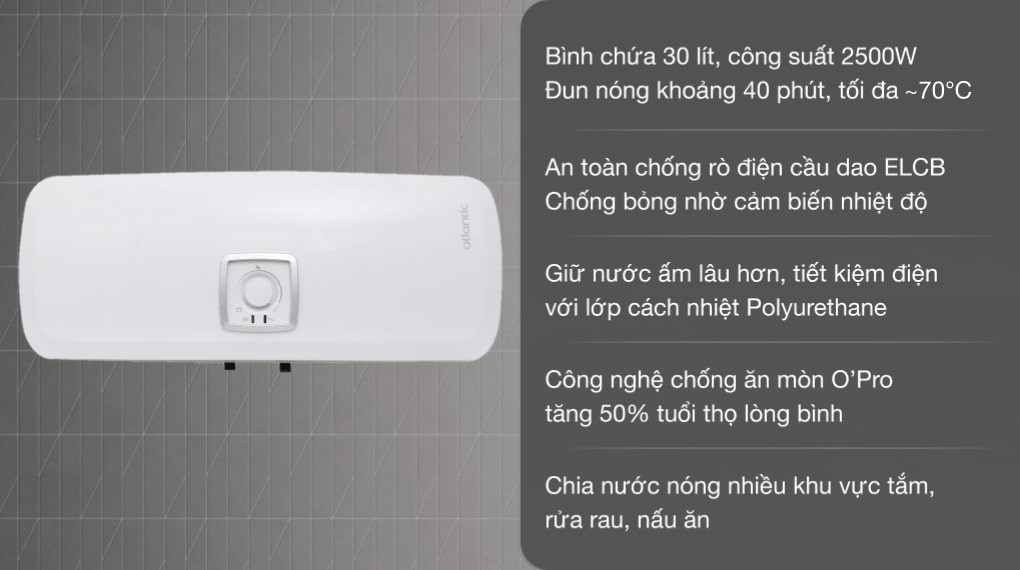 Máy nước nóng gián tiếp Atlantic 30 lít 2500W SWH 30H M Ondeo HZ