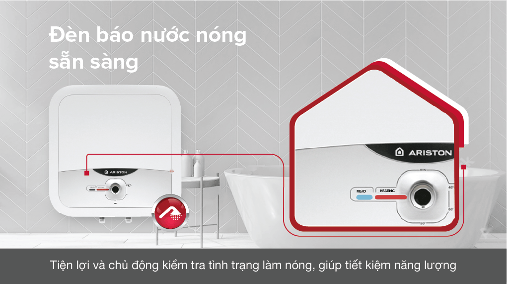 Máy nước nóng gián tiếp Ariston 15 lít 2500W AN2 15 RS 2.5 FE - Đèn báo nước nóng đã sẵn sàng