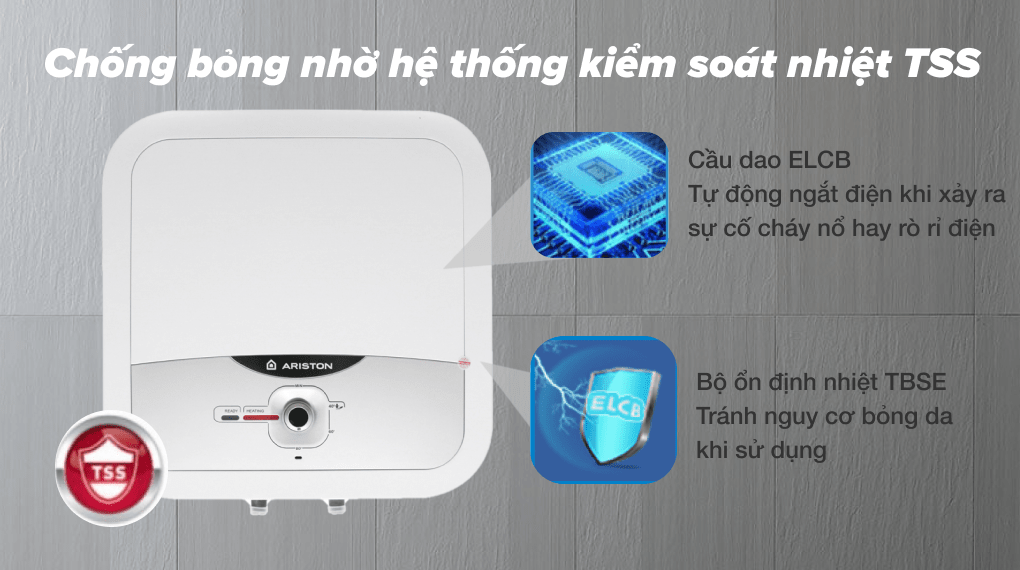 Máy nước nóng gián tiếp Ariston 15 lít 2500W AN2 15 RS 2.5 FE - Hệ thống an toàn TSS