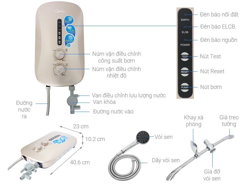 Thông số kỹ thuật Máy nước nóng Midea DSK45P3 4500W