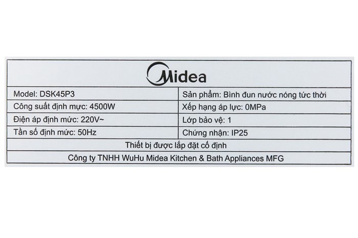Máy nước nóng Midea DSK45P3 4500W