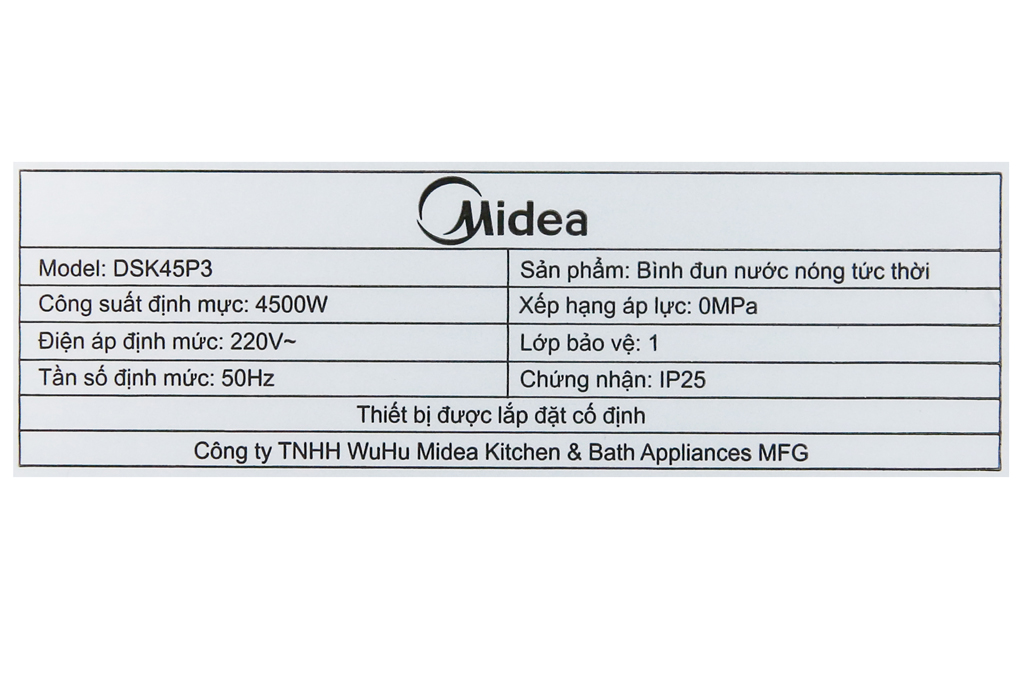 Máy nước nóng Midea DSK45P3 4500W