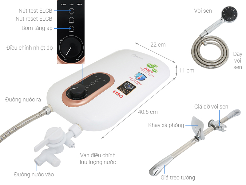 Thông số kỹ thuật Máy nước nóng Midea DSK45U3 4500W