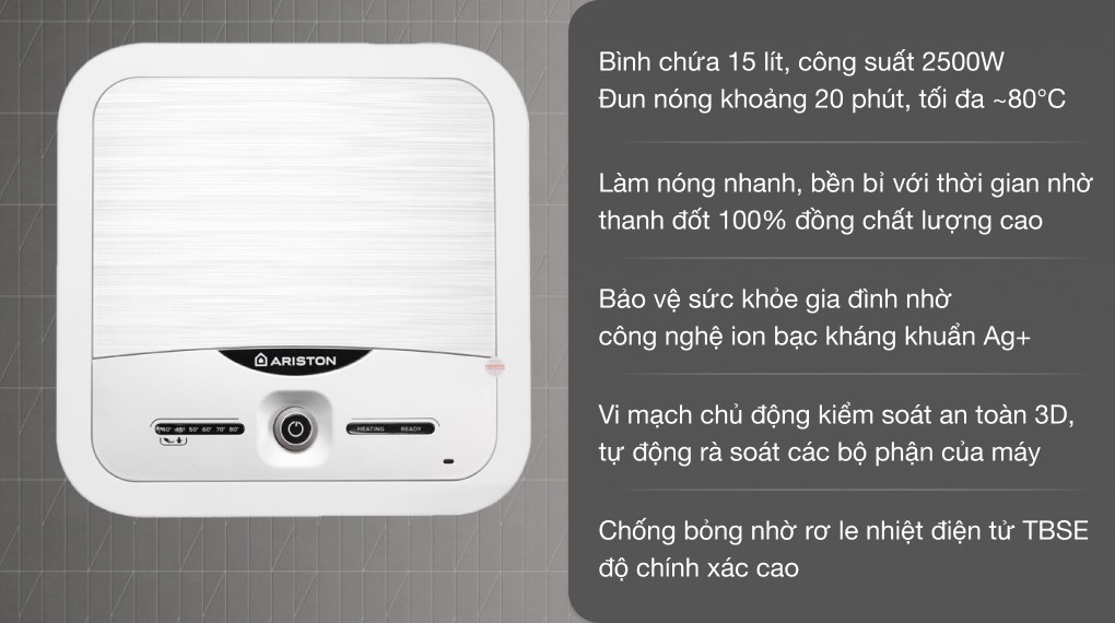 Máy nước nóng gián tiếp Ariston 15 lít 2500W AN2 15 LUX 2.5 FE