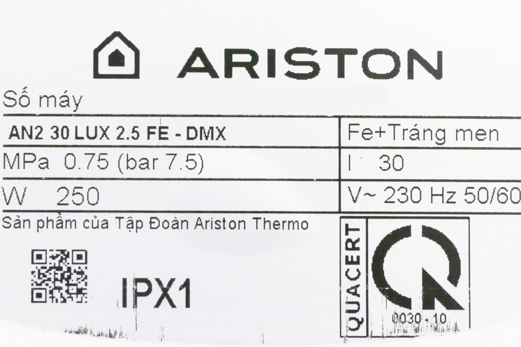 Siêu thị máy nước nóng gián tiếp Ariston 30 lít 2500W AN2 30 LUX 2.5 FE
