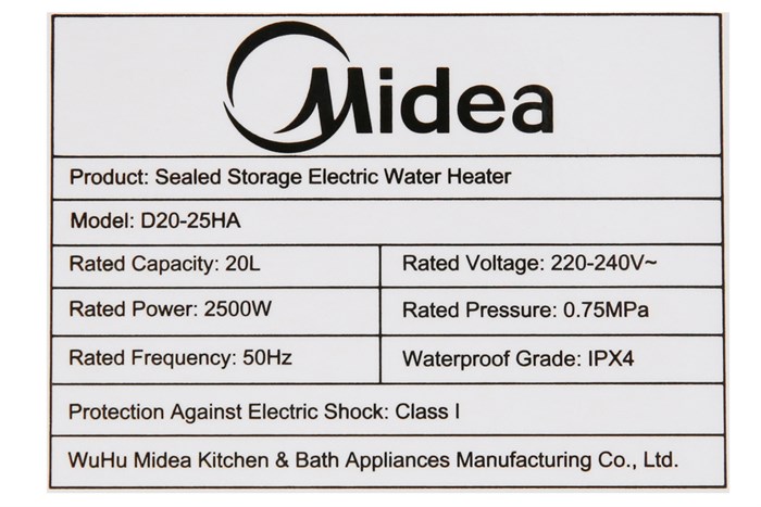 Máy nước nóng gián tiếp Midea 20 lít 2500W D20-25HA Màu Trắng