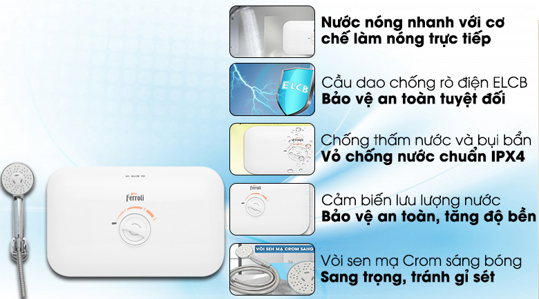 Máy nước nóng Ferroli FS - 4.5TE 4500W giá tốt, có trả góp 0%