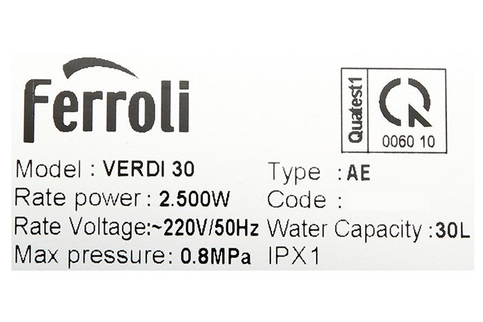 Bình nước nóng Ferroli VERDI 30L AE 30 Lít