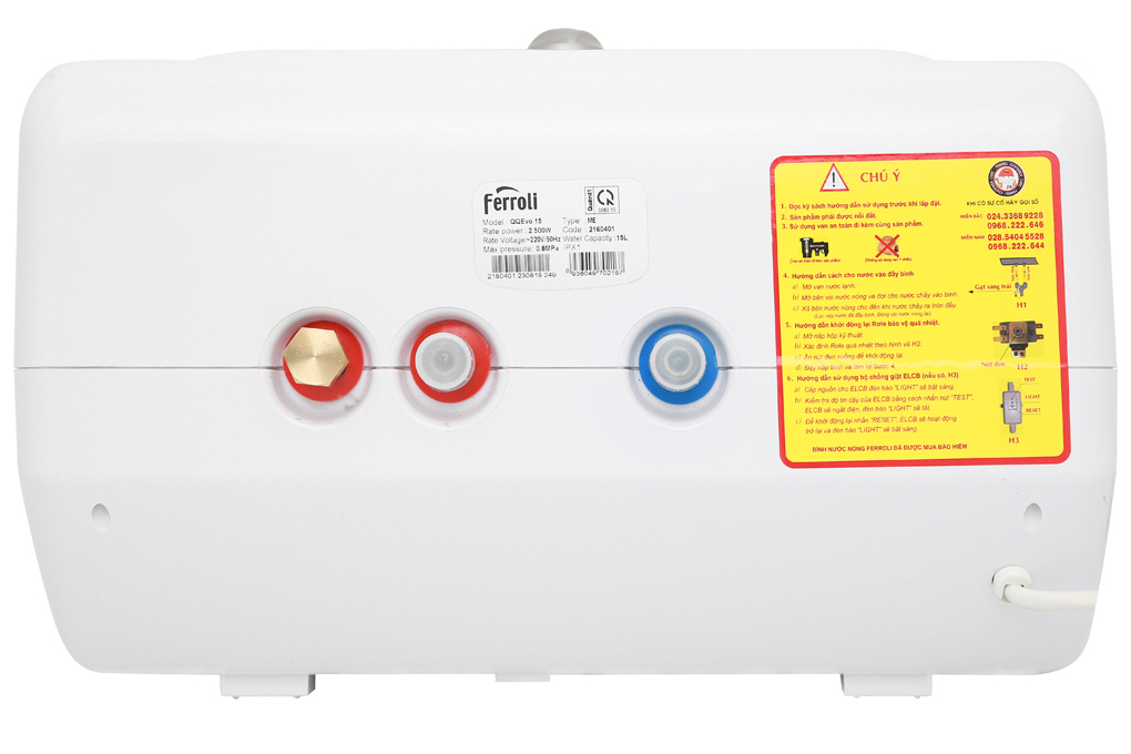 Máy nước nóng gián tiếp Ferroli 15 lít 2500W QQ Evo ME Màu Trắng
