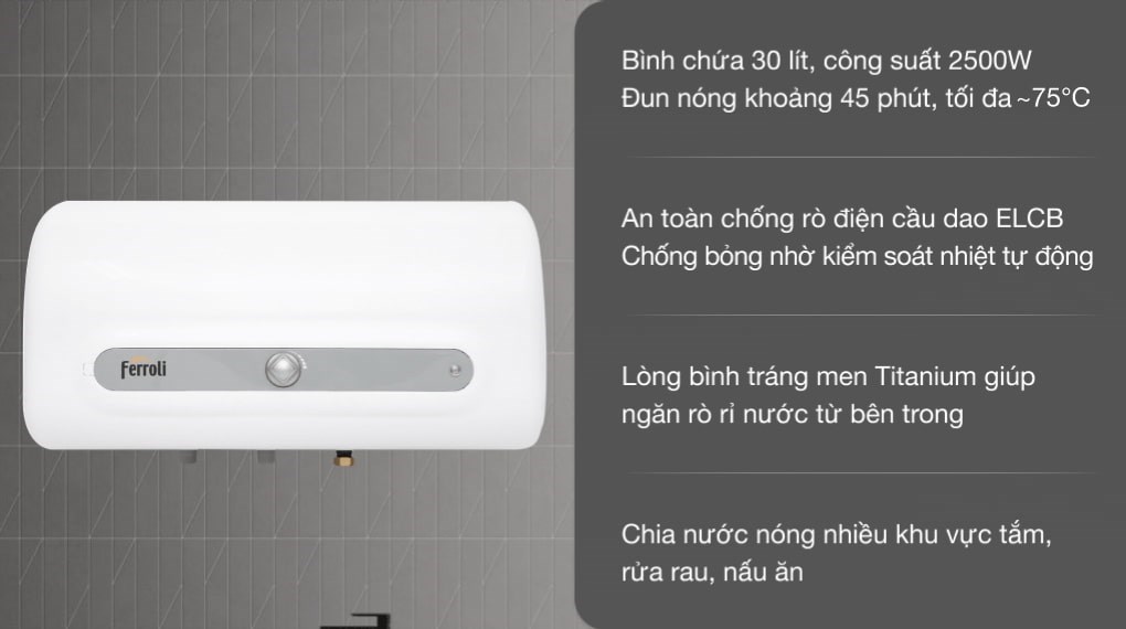Máy nước nóng gián tiếp Ferroli 30 lít 2500W QQ Evo ME