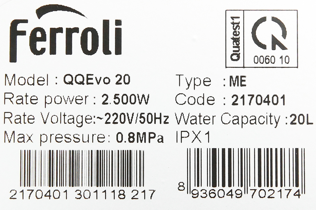 Máy nước nóng Ferroli QQ Evo 20L ME 20 Lít - 8