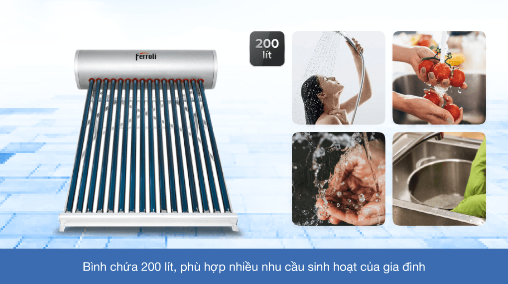 Máy nước nóng năng lượng mặt trời Ferroli Ecosun 16OCK 200 lít