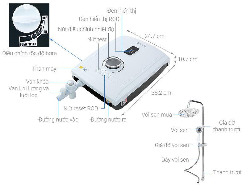 Máy nước nóng trực tiếp Centon 5500W GD600ESP RS FL