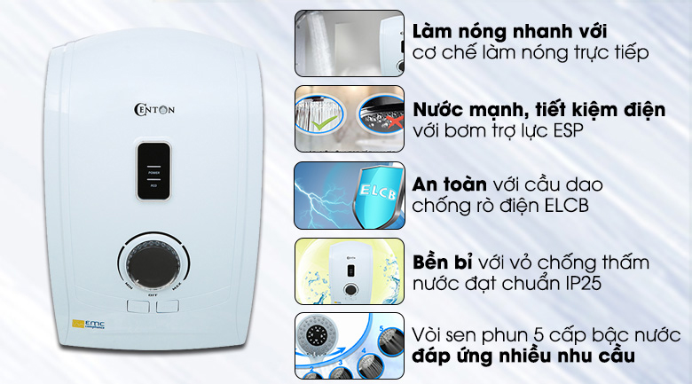 Máy nước nóng trực tiếp Centon 5500W GD600ESP RS FL - 4