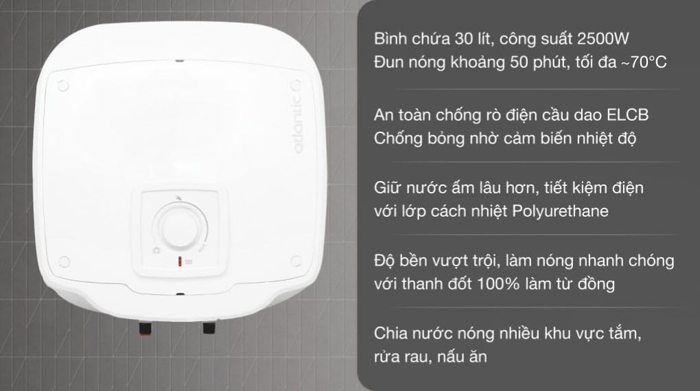 Máy nước nóng gián tiếp Atlantic 30 lít 2500W SWH 30 M-2 Ondeo Access