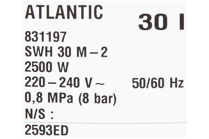 Máy nước nóng gián tiếp Atlantic 30 lít 2500W SWH 30 M-2 Ondeo Access Màu Trắng