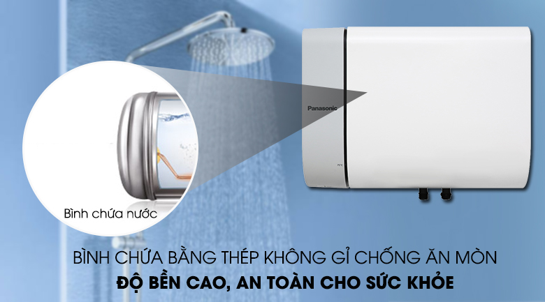 Bình chứa nước bằng thép không gỉ chống ăn mòn - Bình nước nóng Panasonic DH-15HAM 15 Lít