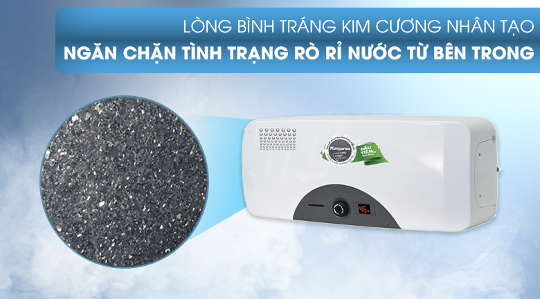 Lớp tráng kim cương nhân tạo bên trong lòng bình - Máy nước nóng Kangaroo 30 lít KG 72A3