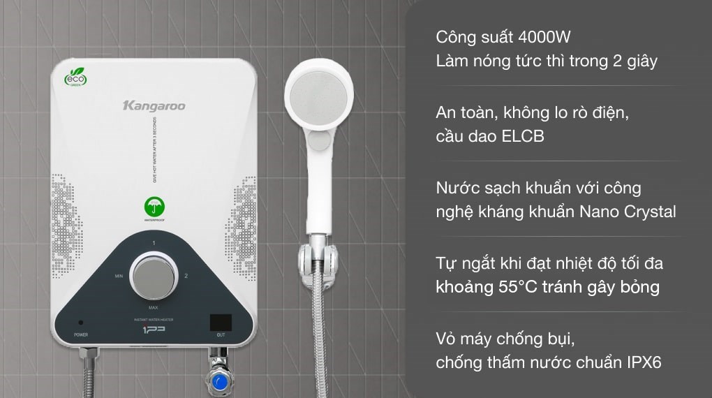 Máy nước nóng hồng ngoại Kangaroo KG588W 4000W