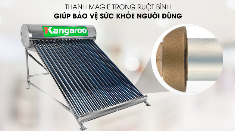 Chống bám cặn, ăn mòn điện hóa với thanh Magie - Máy nước nóng năng lượng mặt trời Kangaroo GD1818