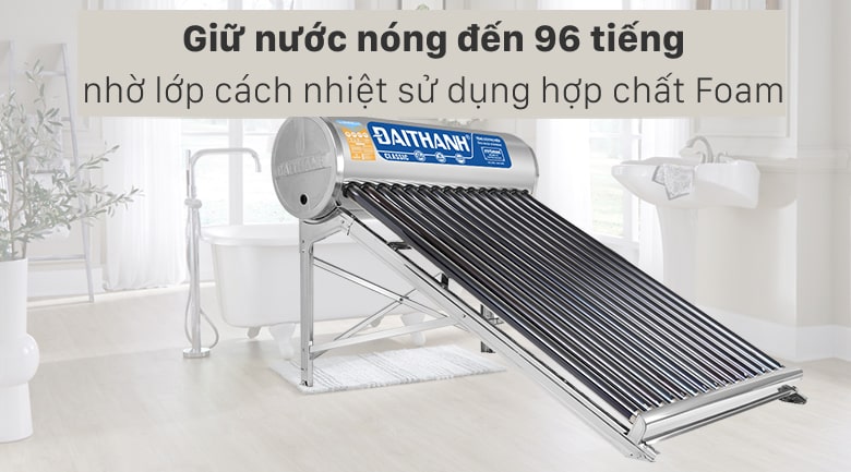 Thời gian giữ nhiệt nước nóng dài đến 96 tiếng - Máy nước nóng năng lượng mặt trời Đại Thành 160 lít Classic 58-15